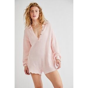Free People FP Beach Picnic Sweater Romper Pink Dogwood M Cotton/Linen